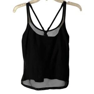 Girlfriend Collective Black Mesh Trim Racerback Tank Top Women Size Med